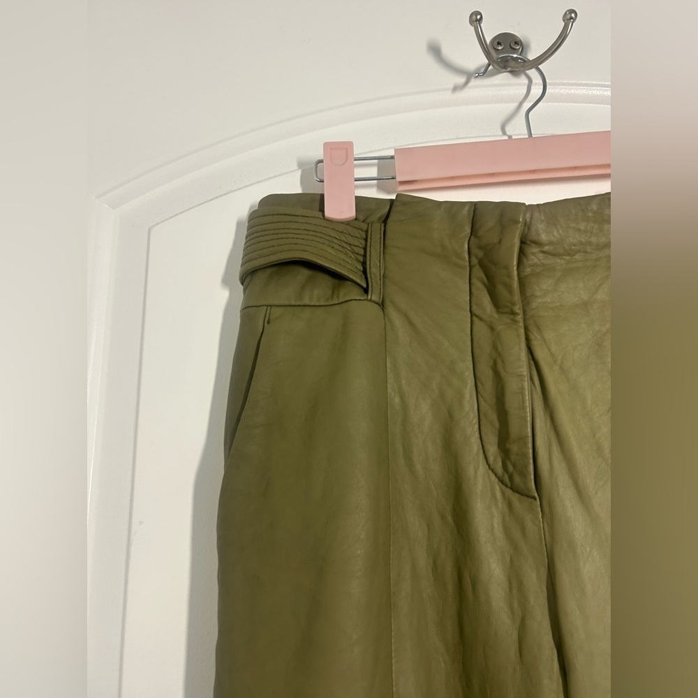 Veronica Beard Sethe Green Moto 100% Lamb Leather Pants size 4 chic 90s feminine - Picture 7 of 14